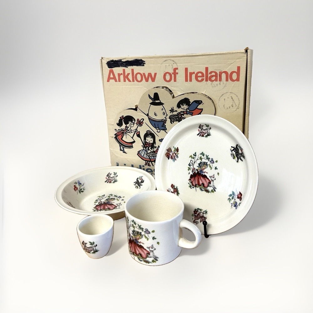Arklow Ireland Kids Place Setting 4 Piece Ceramic Mary Had Little Lamb Vtg 60s